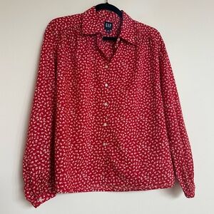 GAP Red Ditsy Floral Button Down Blouse Size XS